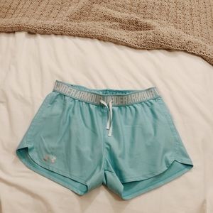light blue under armor athletic shorts